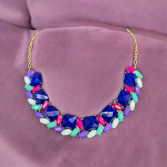 J. Crew Retired Multicolored Calypso Acrylic Rhinestone Statement Bib Necklace - Picture 1 of 5